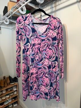 Lilly Pulitzer Pink and Navy Long Sleeve Paisley Dress